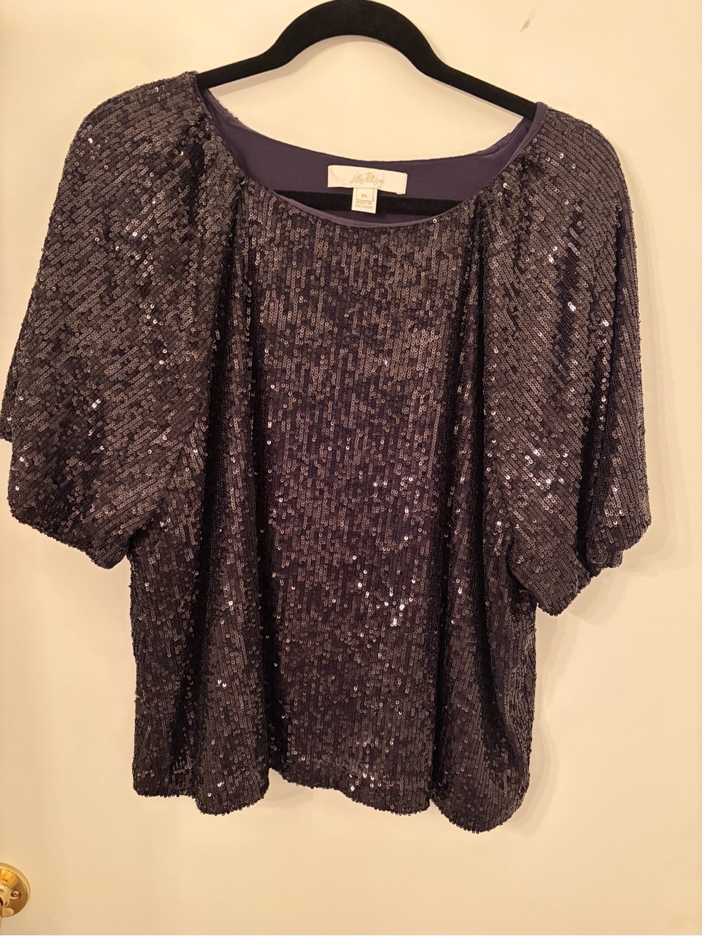 Lilly Pulitzer Cressida Black Sequin Short Sleeve Top